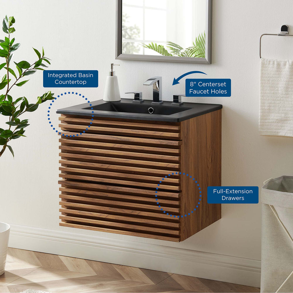 Render 24" Wall-Mount Bathroom Vanity - Walnut Black