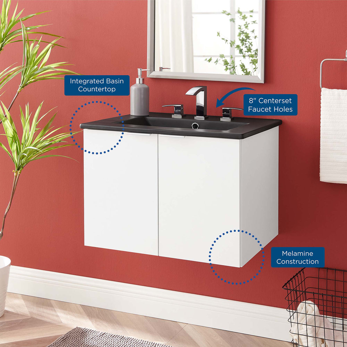 Maybelle 24" Wall-Mount Bathroom Vanity - White Black