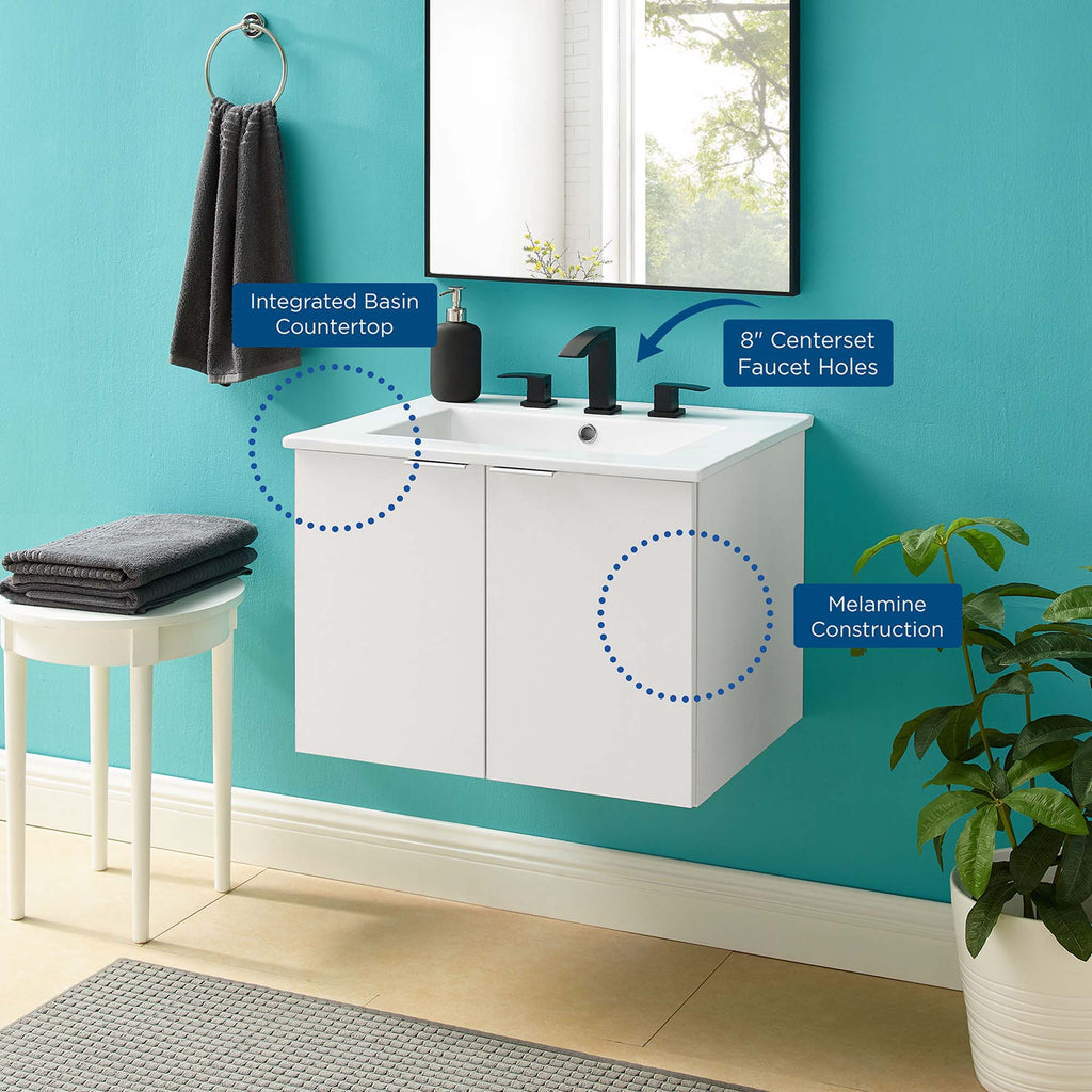 Maybelle 24" Wall-Mount Bathroom Vanity - White White