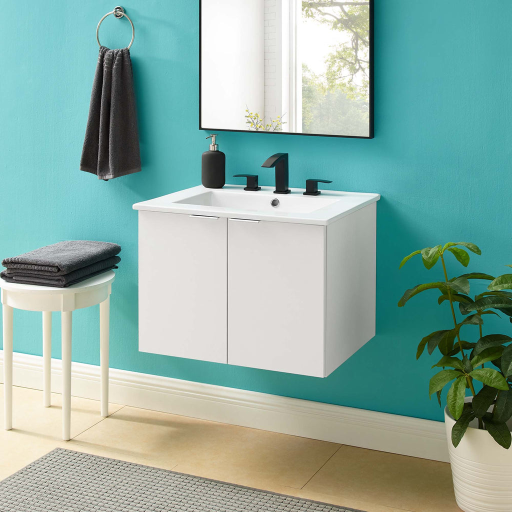 Maybelle 24" Wall-Mount Bathroom Vanity - White White
