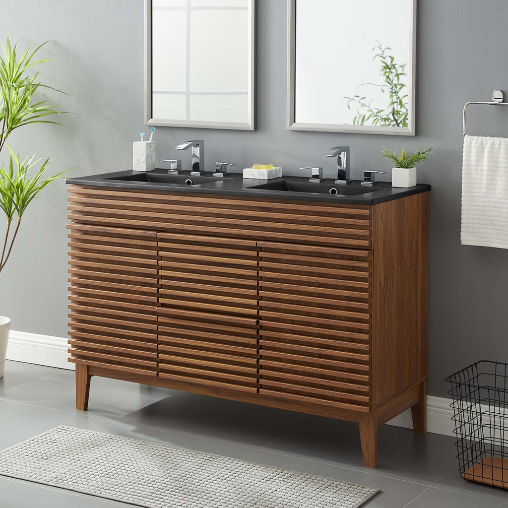 Render 48" Double Sink Bathroom Vanity - Walnut Black