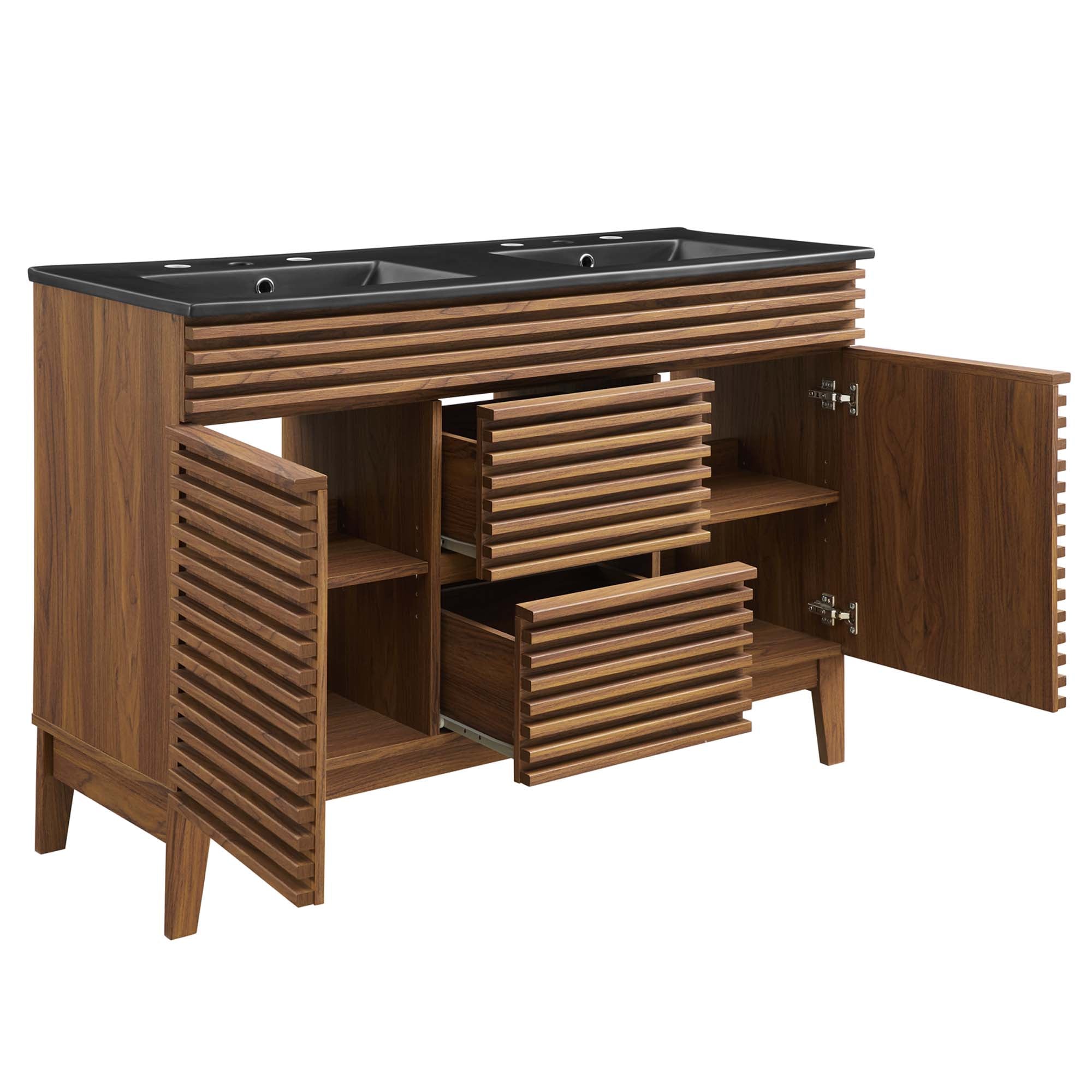 Render 48" Double Sink Bathroom Vanity - Walnut Black
