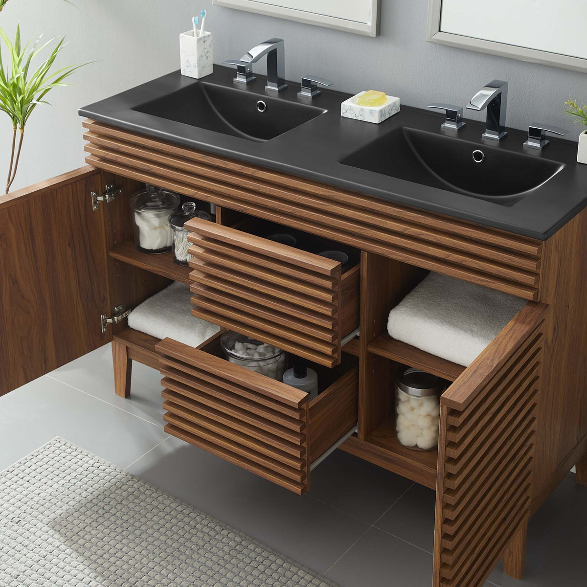 Render 48" Double Sink Bathroom Vanity - Walnut Black