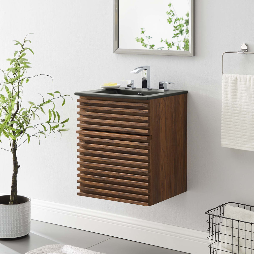 Render 18" Wall-Mount Bathroom Vanity - Walnut Black