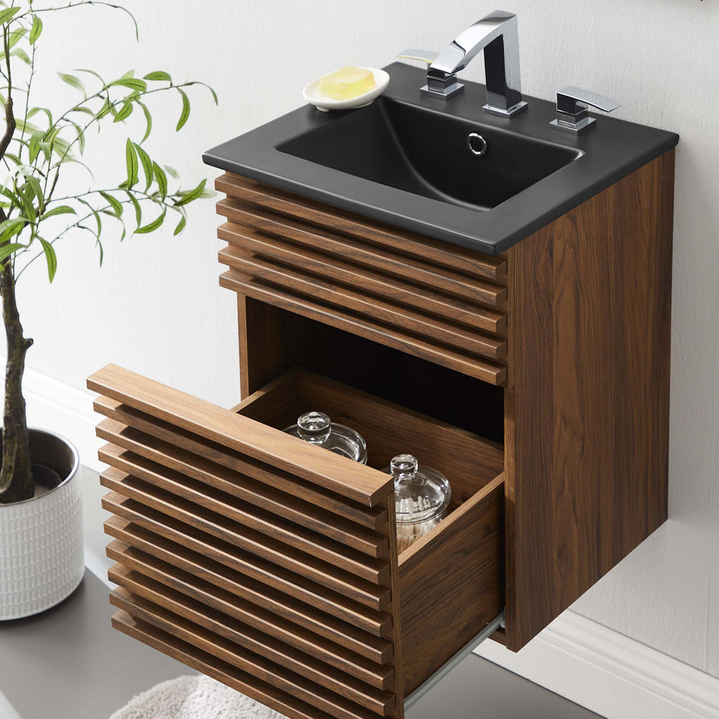 Render 18" Wall-Mount Bathroom Vanity - Walnut Black
