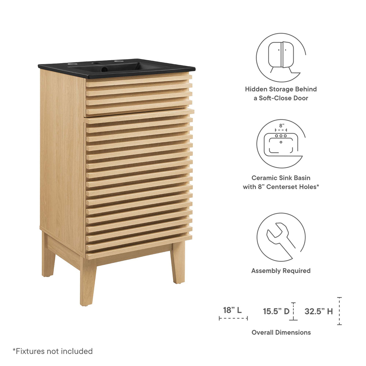 Render 18" Bathroom Vanity - Oak Black