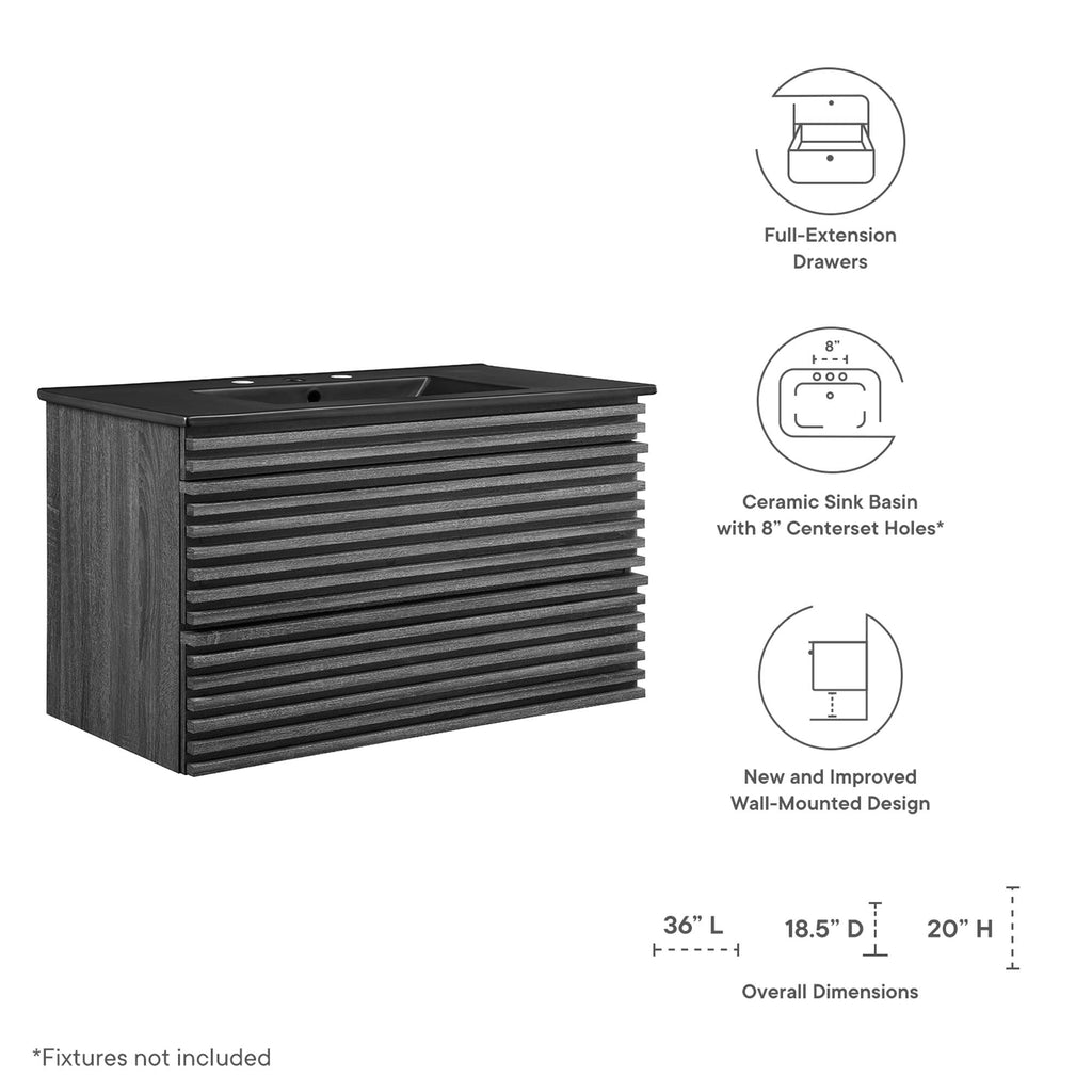 Render 36" Wall-Mount Bathroom Vanity - Charcoal Black