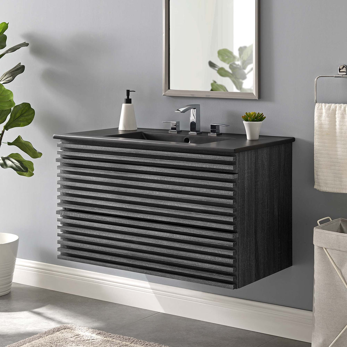 Render 36" Wall-Mount Bathroom Vanity - Charcoal Black