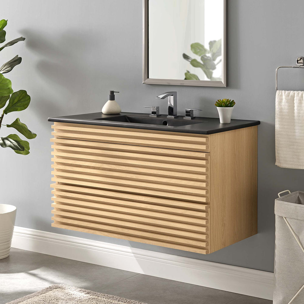 Render 36" Wall-Mount Bathroom Vanity - Oak Black