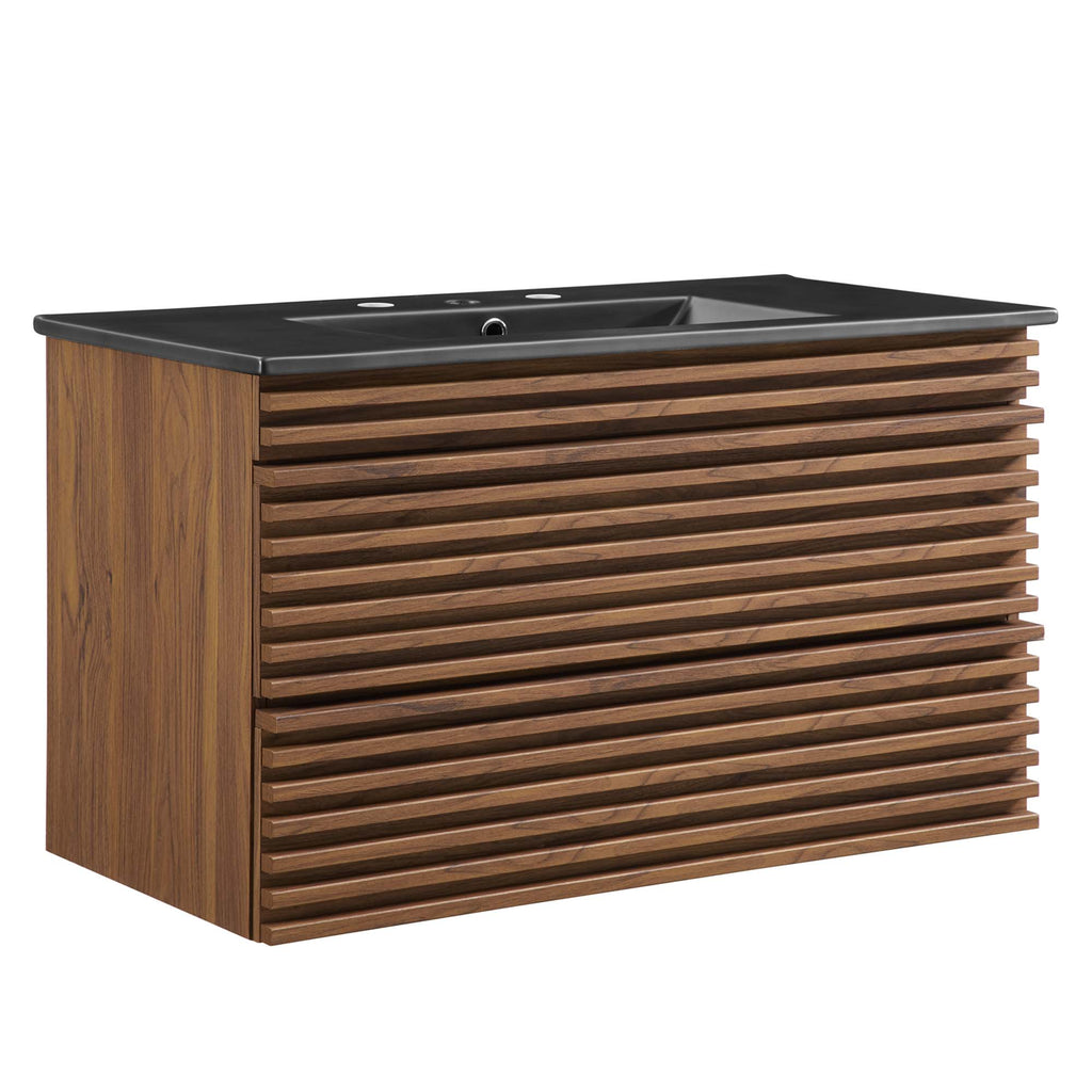 Render 36" Wall-Mount Bathroom Vanity - Walnut Black