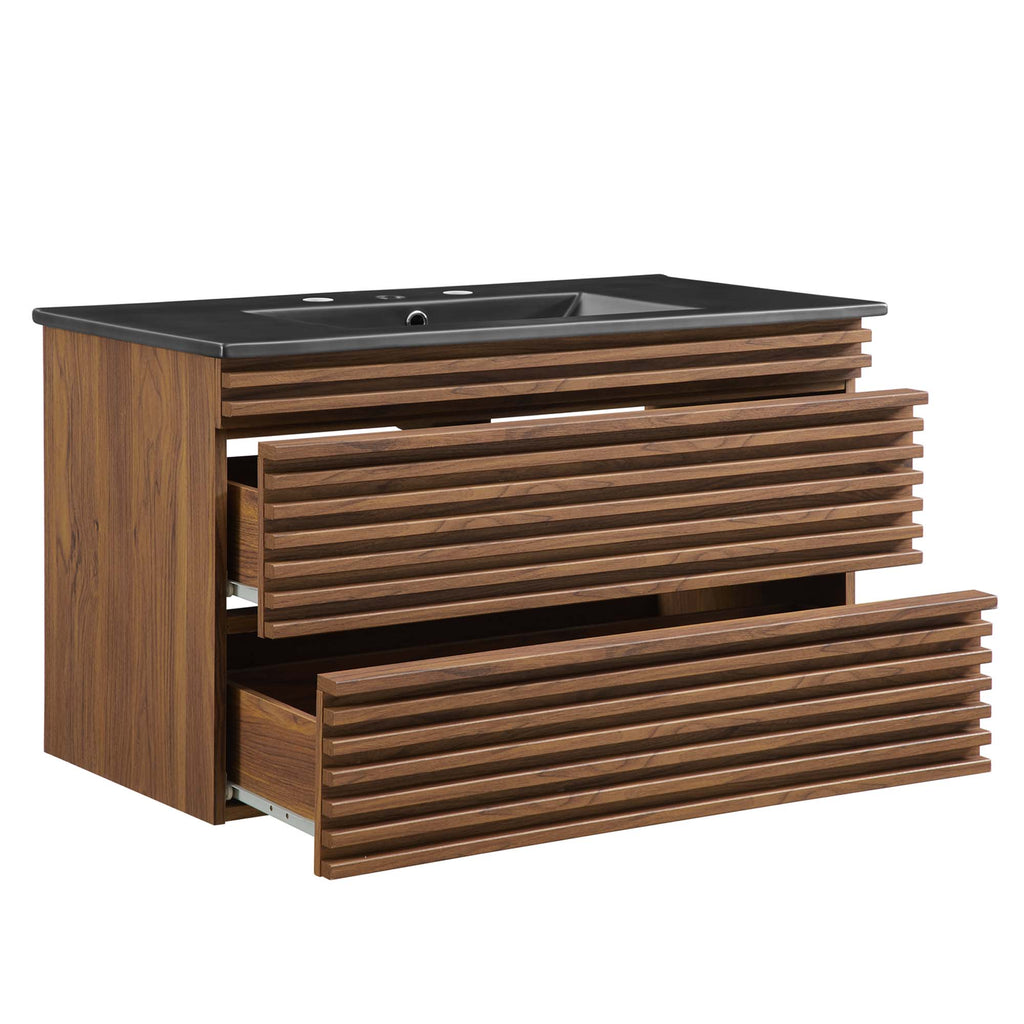 Render 36" Wall-Mount Bathroom Vanity - Walnut Black
