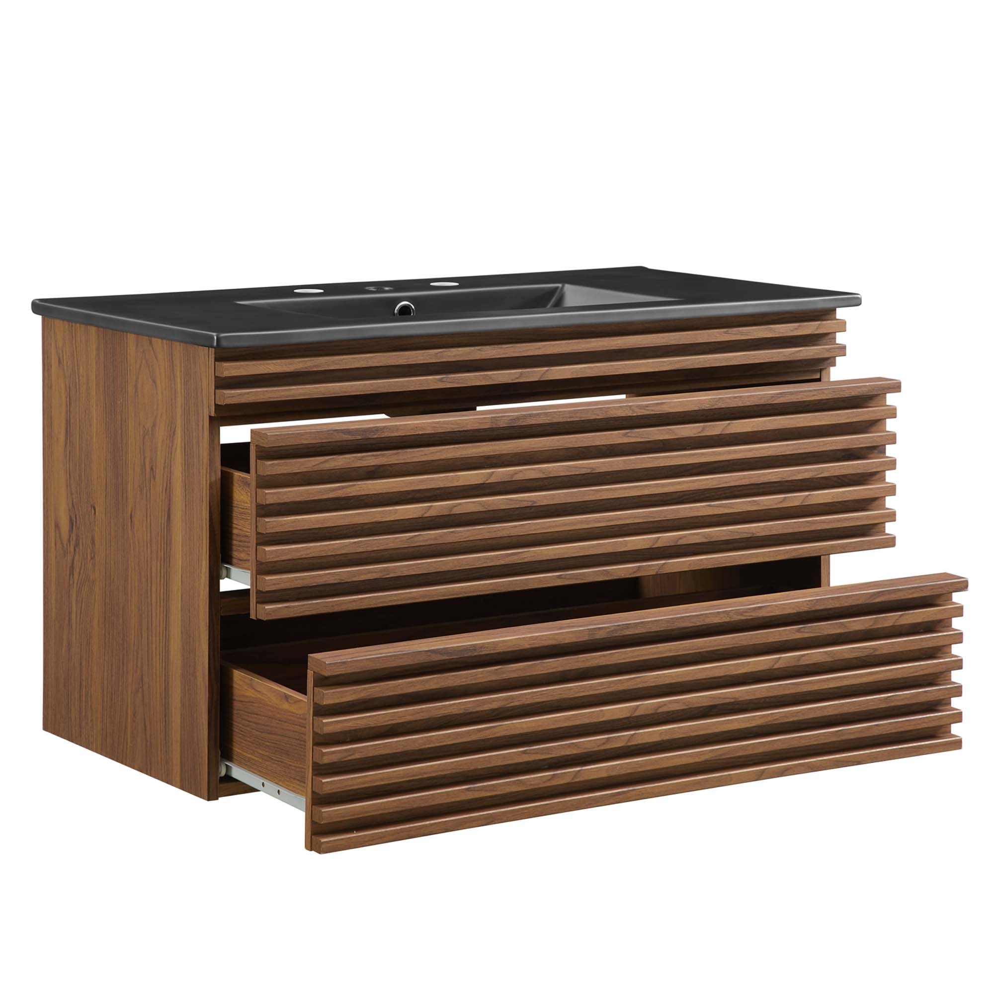 Render 36" Wall-Mount Bathroom Vanity - Walnut Black