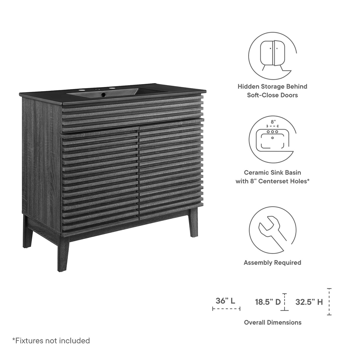 Render 36" Bathroom Vanity - Charcoal Black