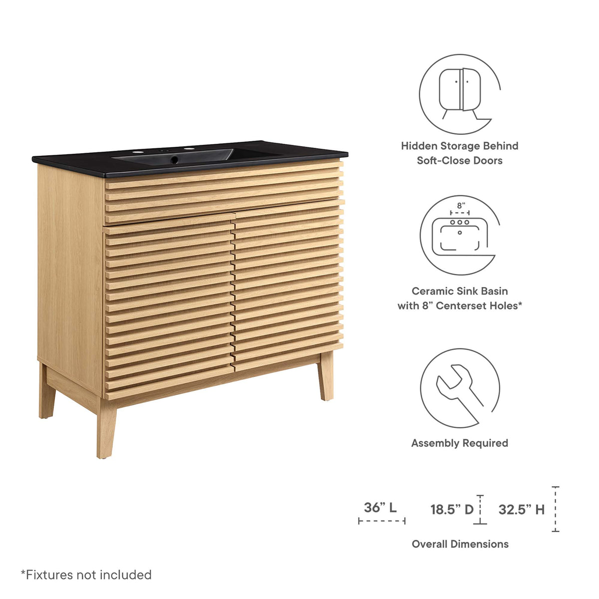 Render 36" Bathroom Vanity - Oak Black