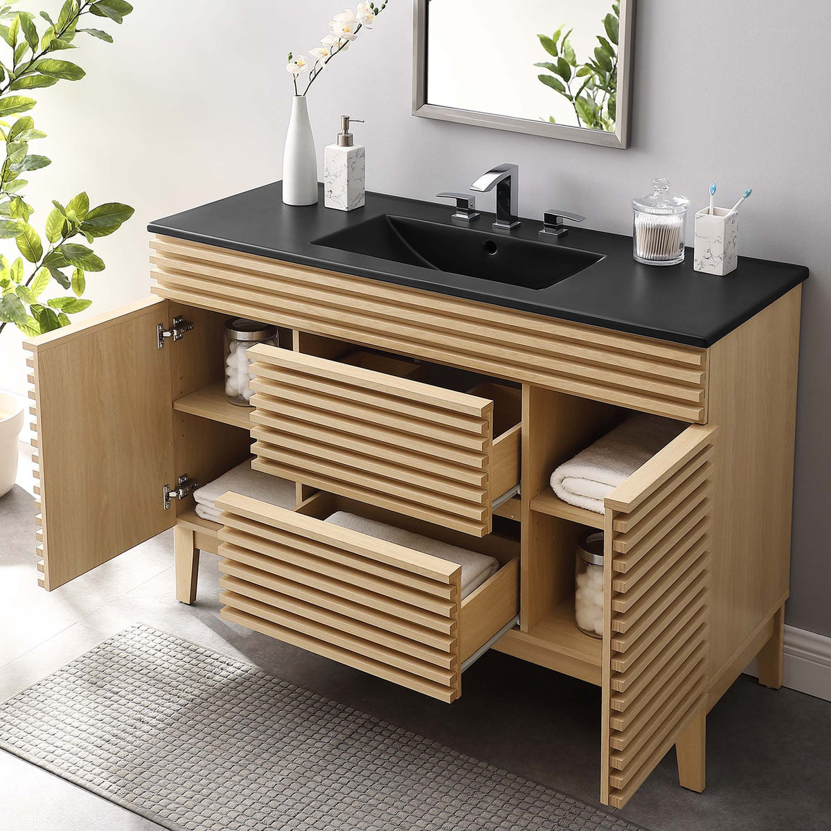 Render 48" Single Sink Bathroom Vanity - Oak Black