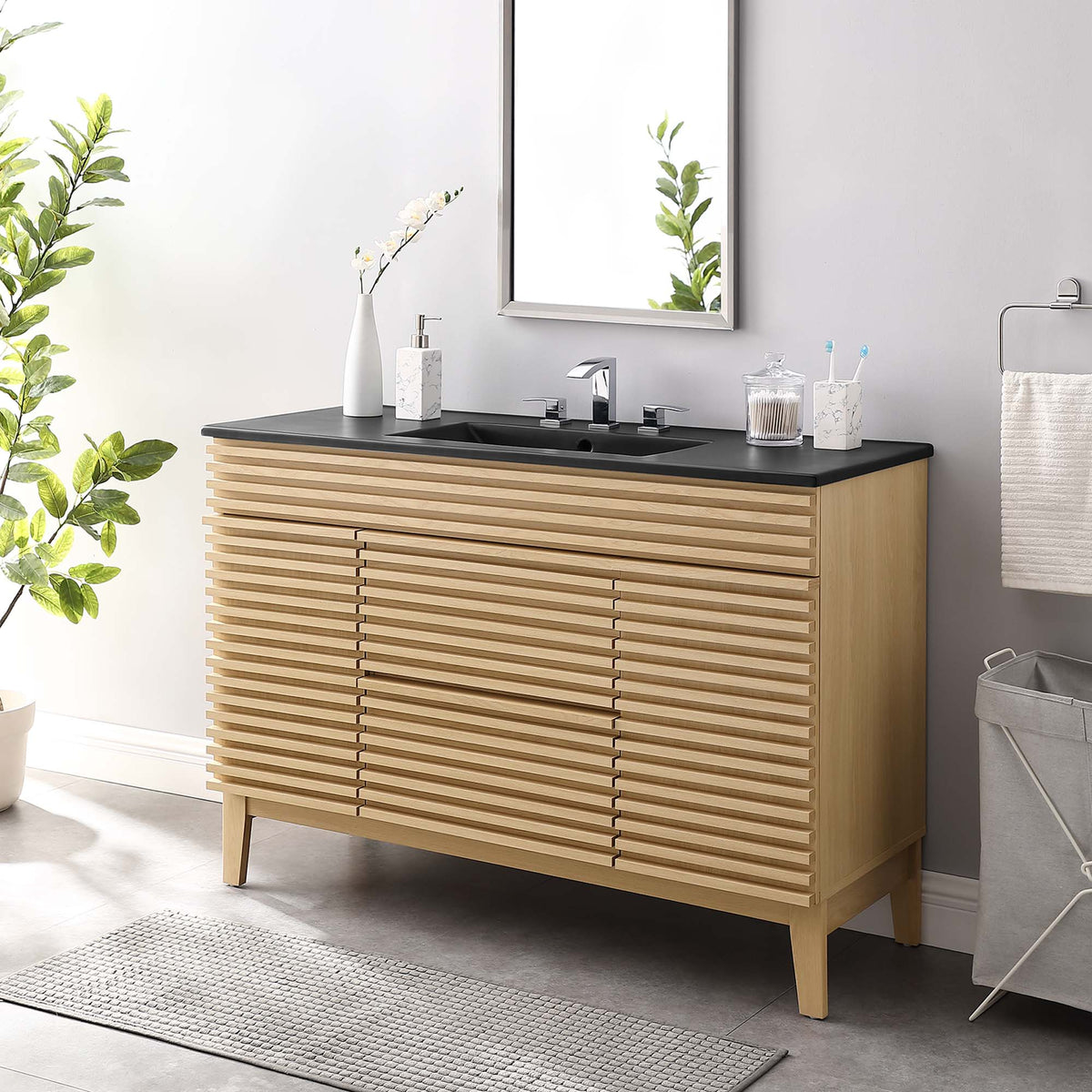 Render 48" Single Sink Bathroom Vanity - Oak Black