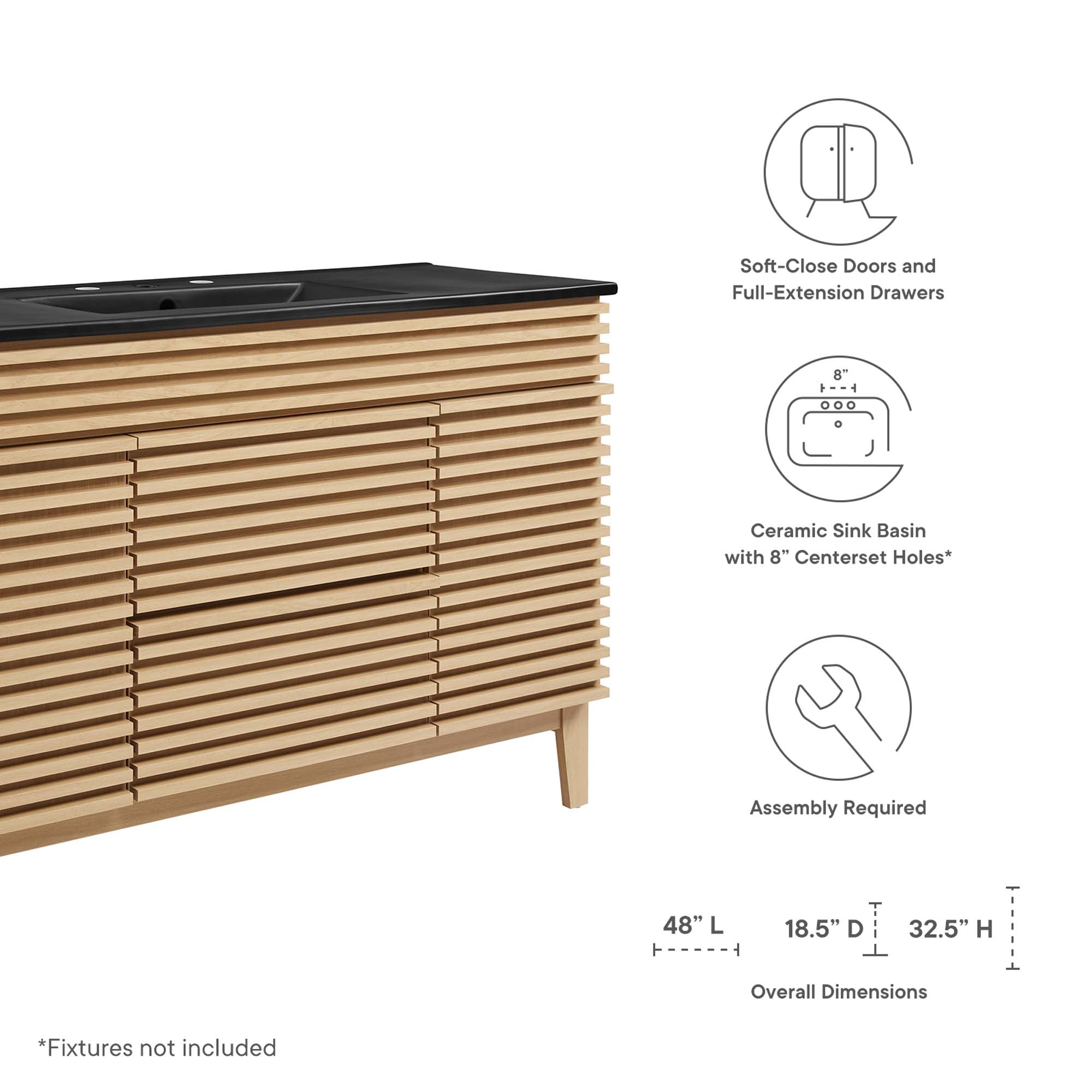 Render 48" Single Sink Bathroom Vanity - Oak Black