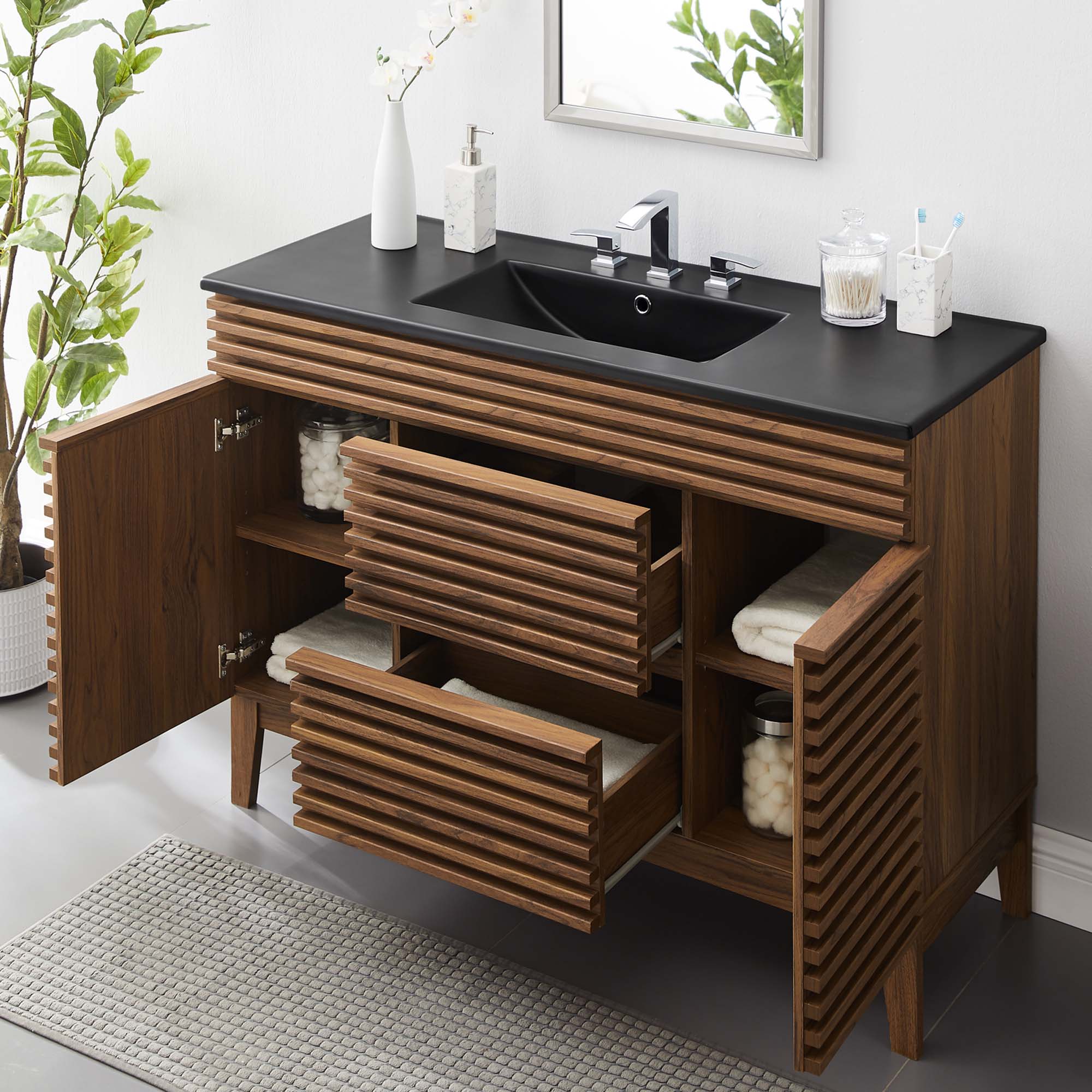 Render 48" Single Sink Bathroom Vanity - Walnut Black