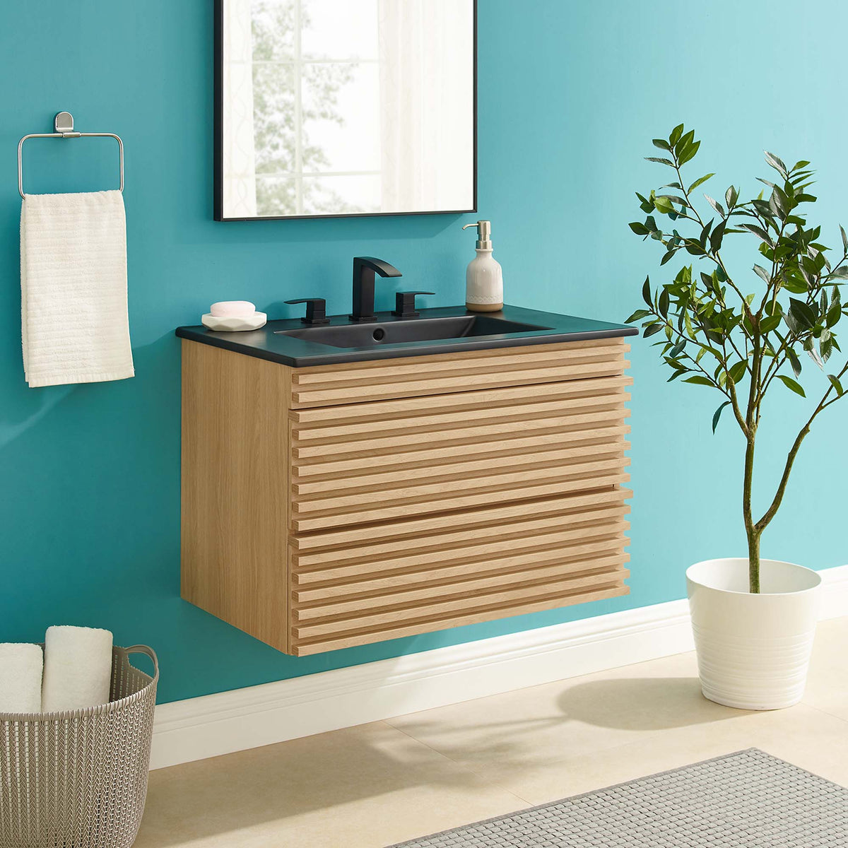 Render 30" Wall-Mount Bathroom Vanity - Oak Black