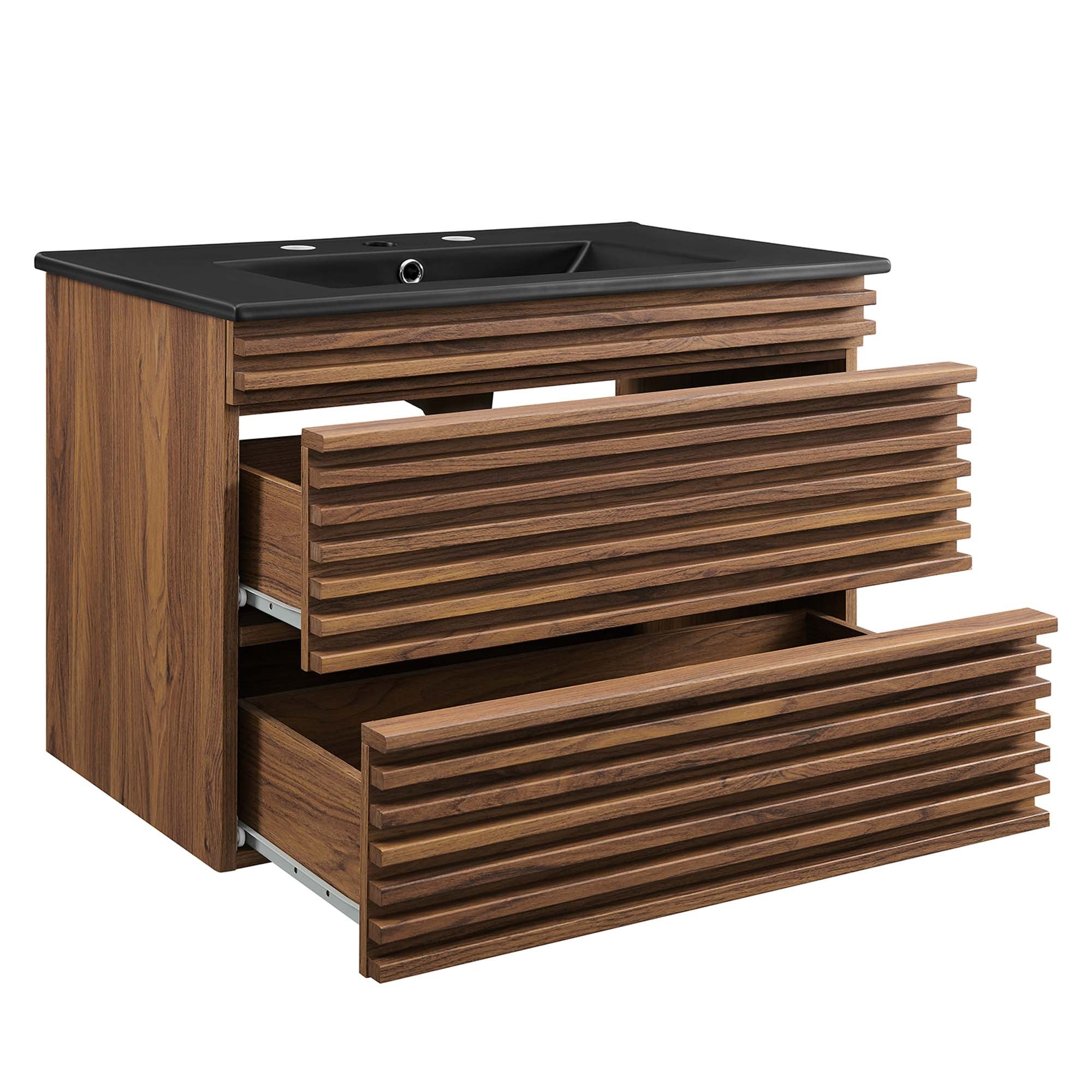 Render 30" Wall-Mount Bathroom Vanity - Walnut Black