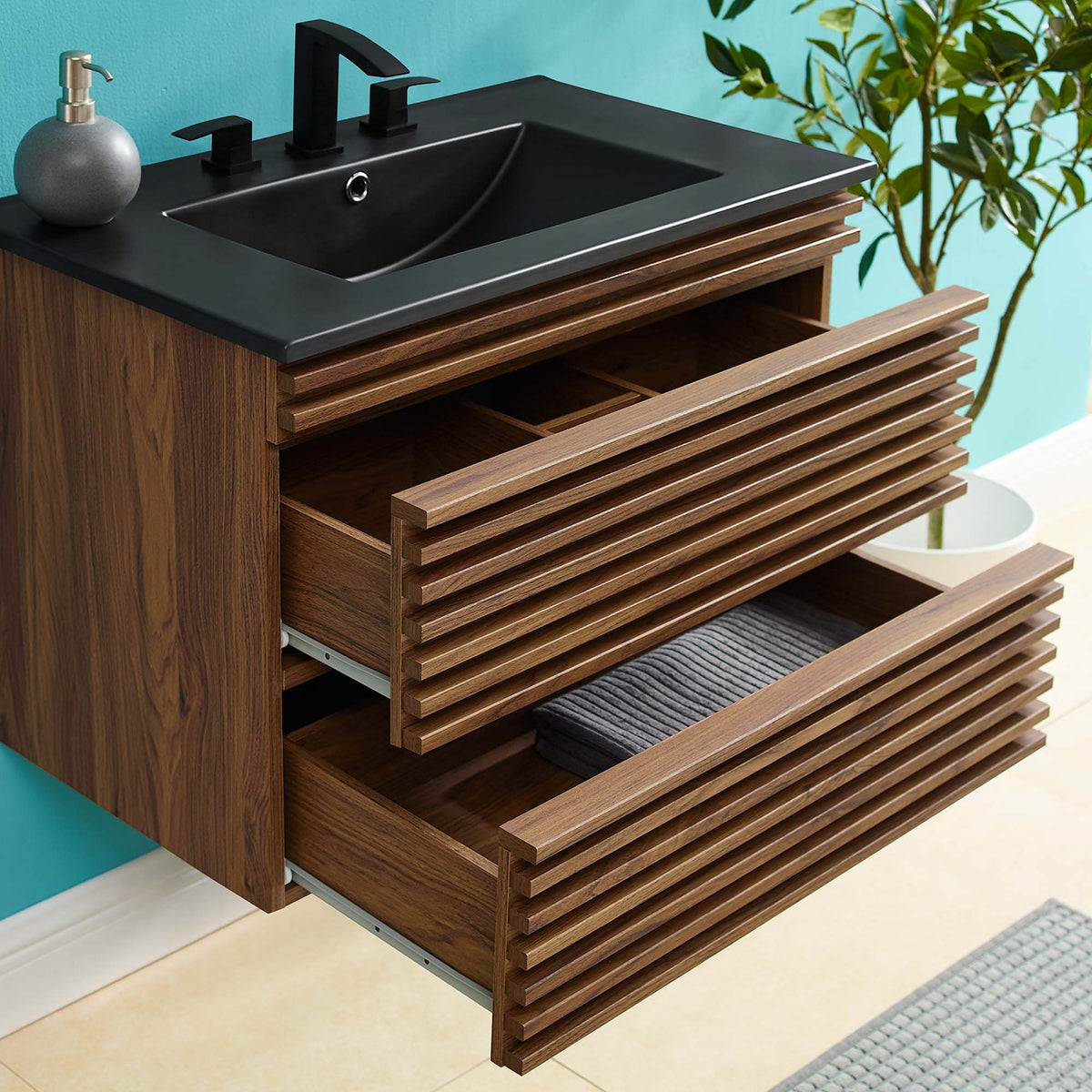 Render 30" Wall-Mount Bathroom Vanity - Walnut Black