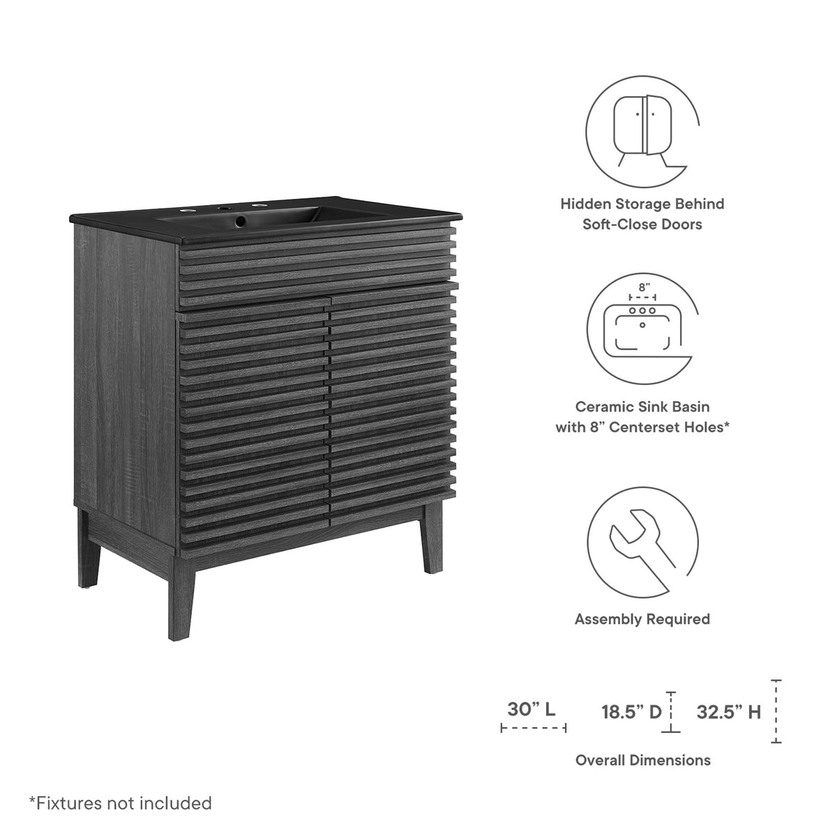 Render 30" Bathroom Vanity - Charcoal Black