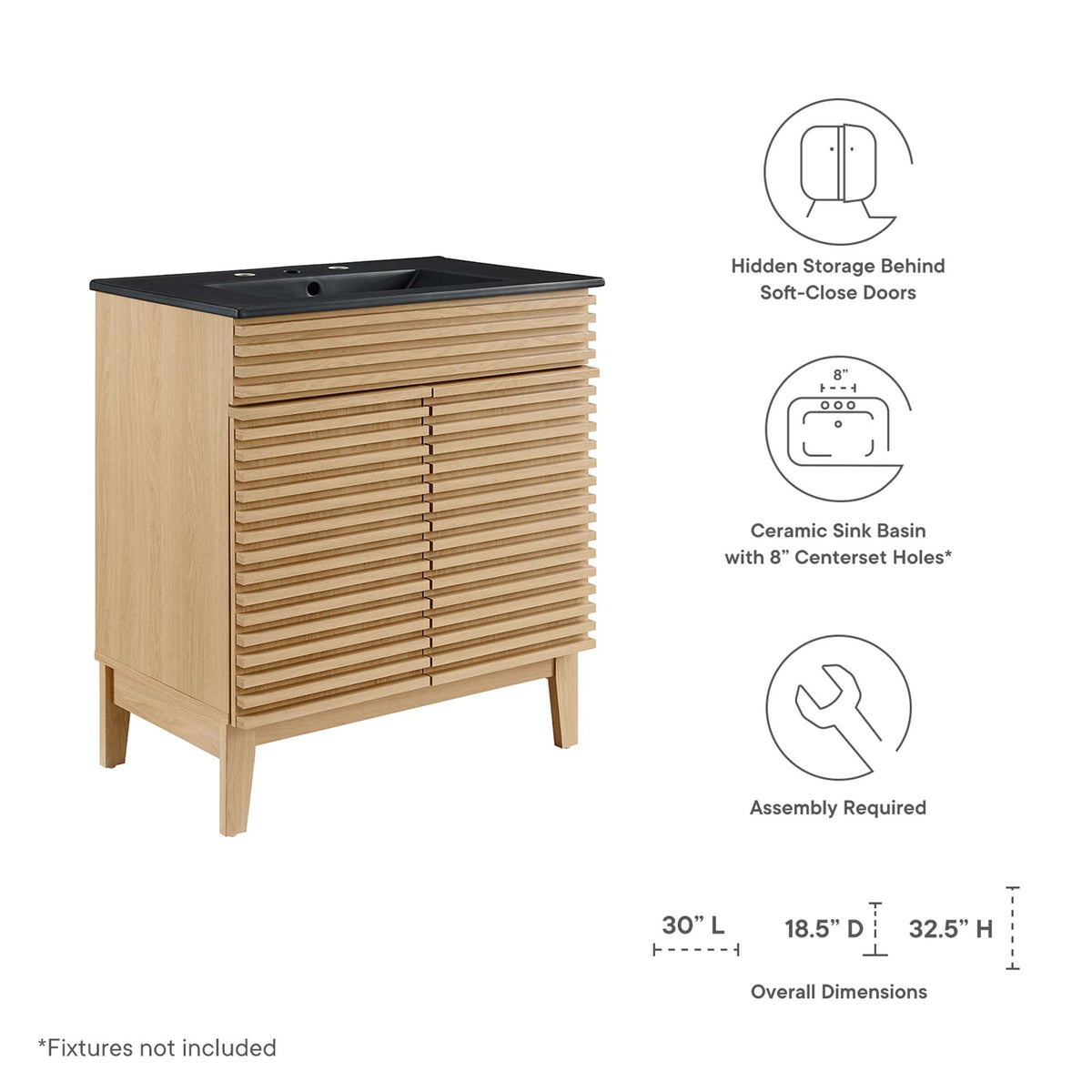 Render 30" Bathroom Vanity - Oak Black
