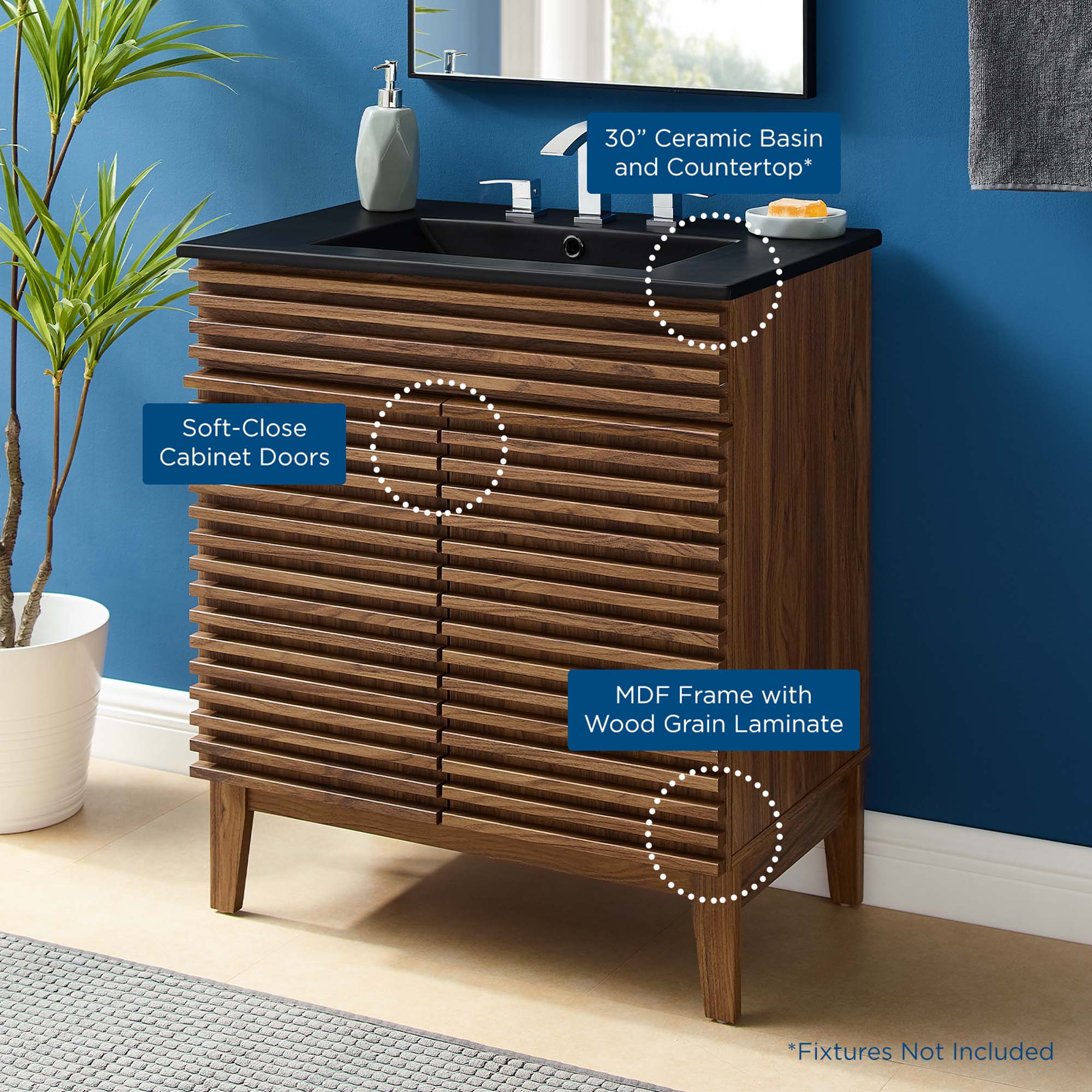 Render 30" Bathroom Vanity - Walnut Black