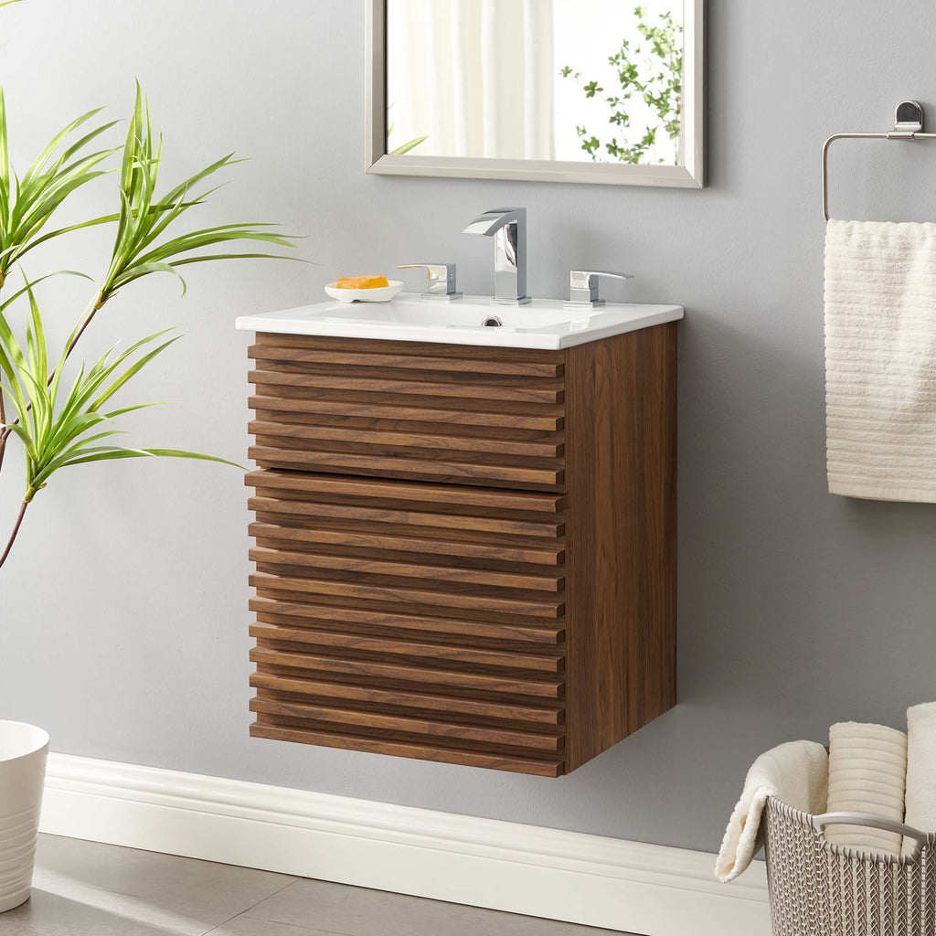 Render 18" Wall-Mount Bathroom Vanity - Walnut White