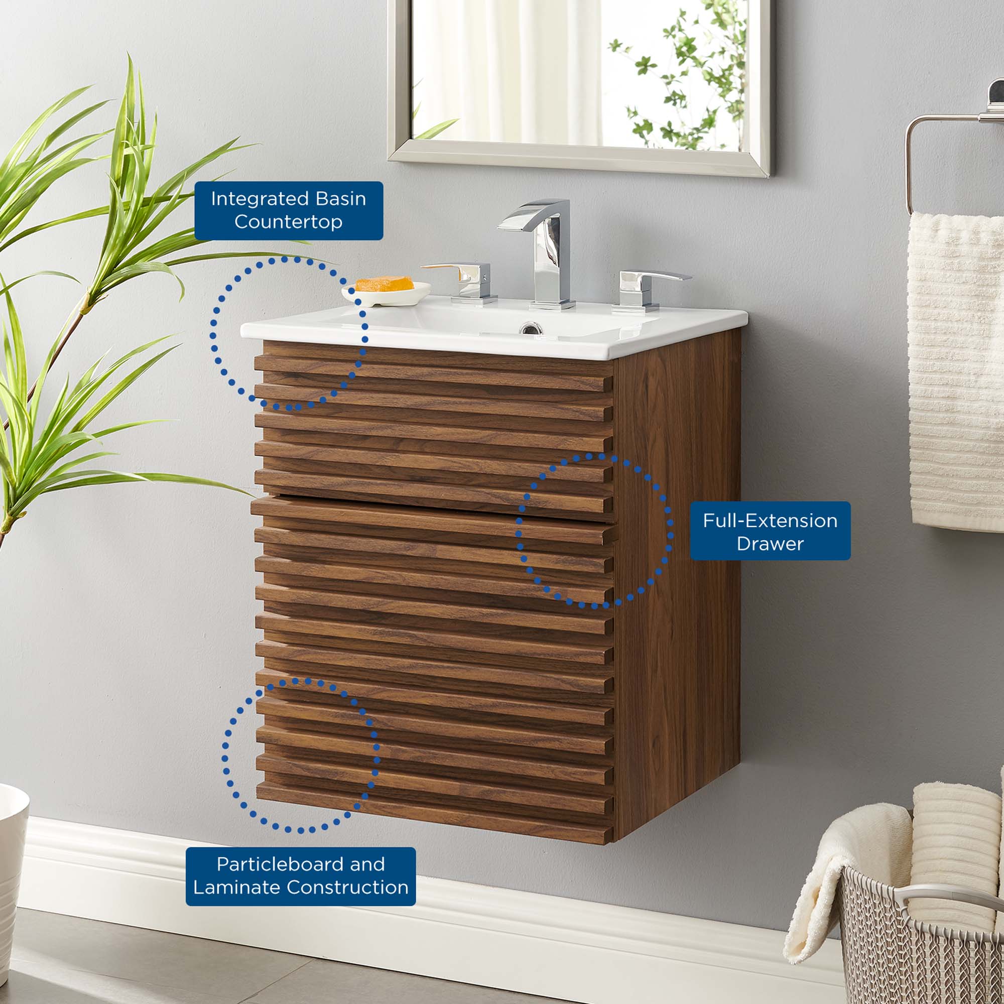 Render 18" Wall-Mount Bathroom Vanity - Walnut White