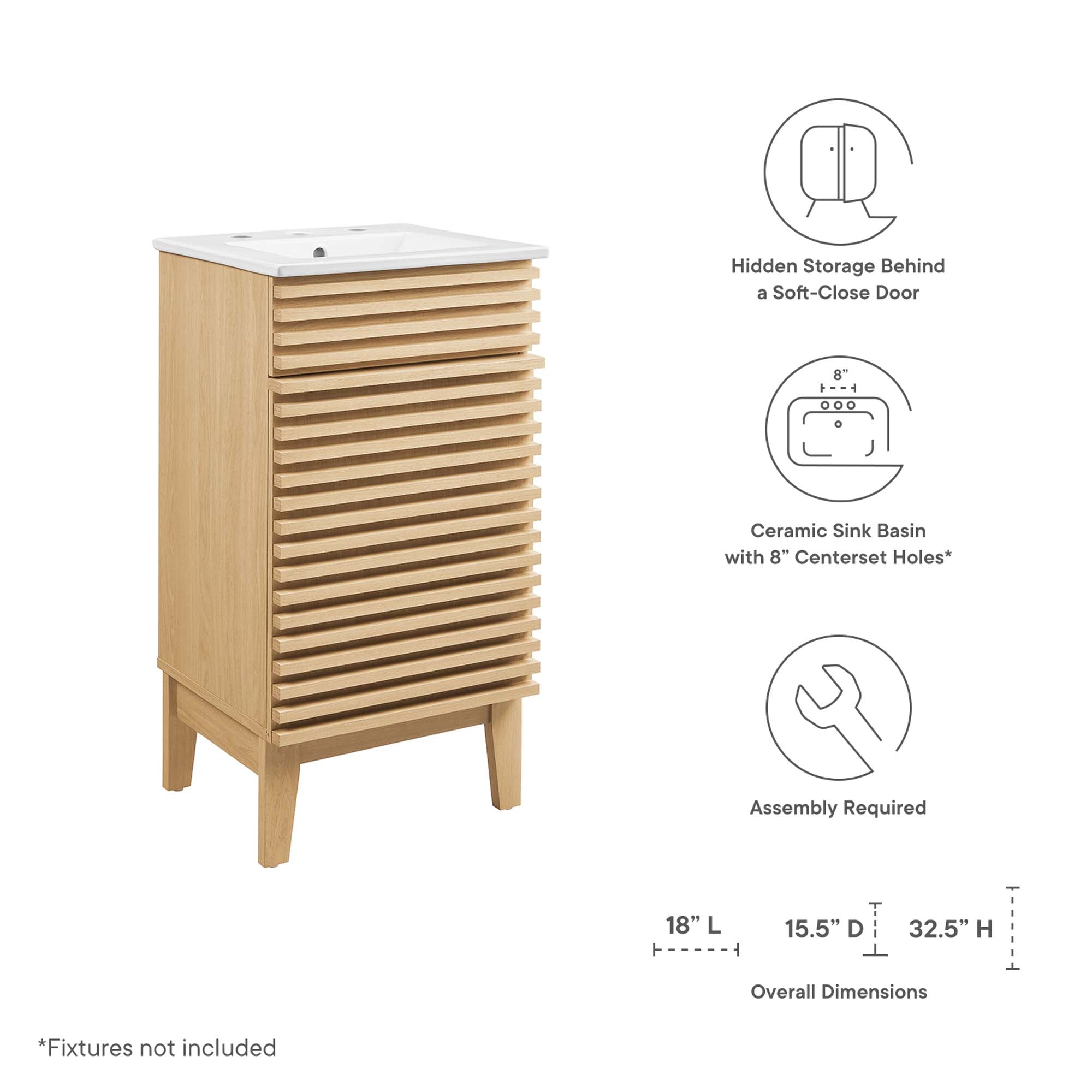 Render 18" Bathroom Vanity Cabinet - Oak White