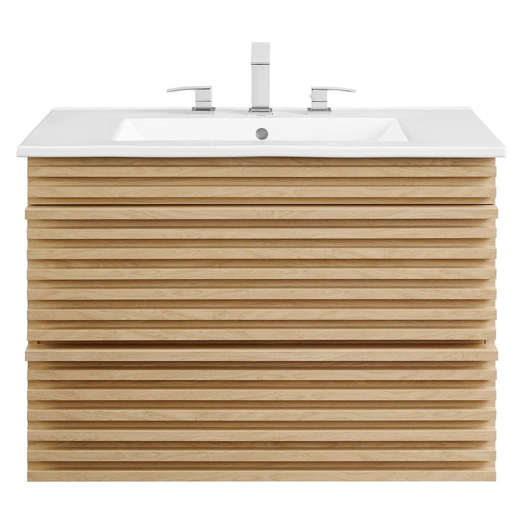 Render 30" Wall-Mount Bathroom Vanity - Oak White