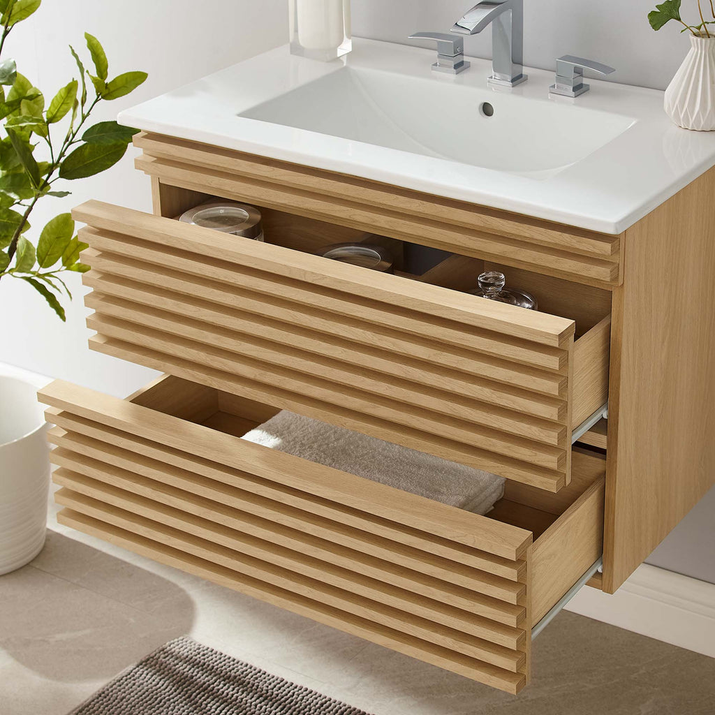 Render 30" Wall-Mount Bathroom Vanity - Oak White