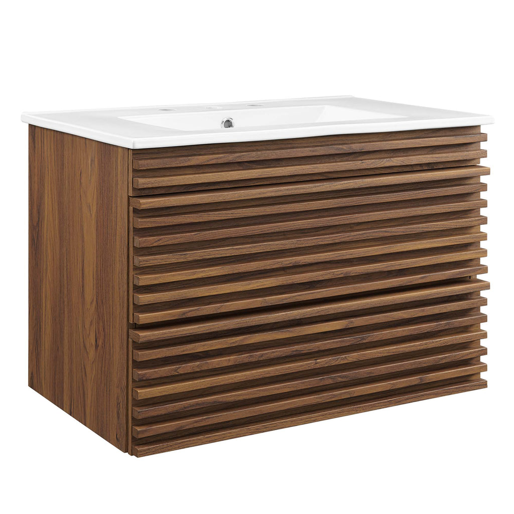 Render 30" Wall-Mount Bathroom Vanity - Walnut White