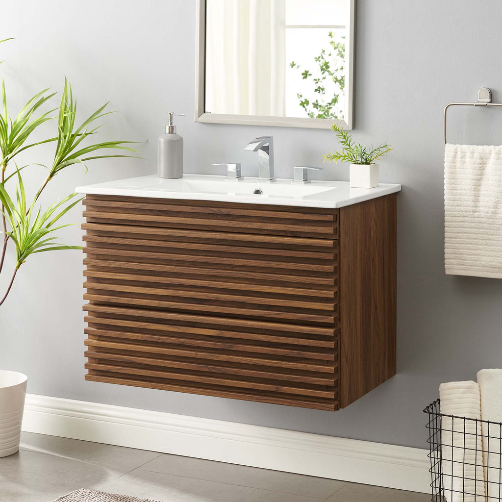 Render 30" Wall-Mount Bathroom Vanity - Walnut White