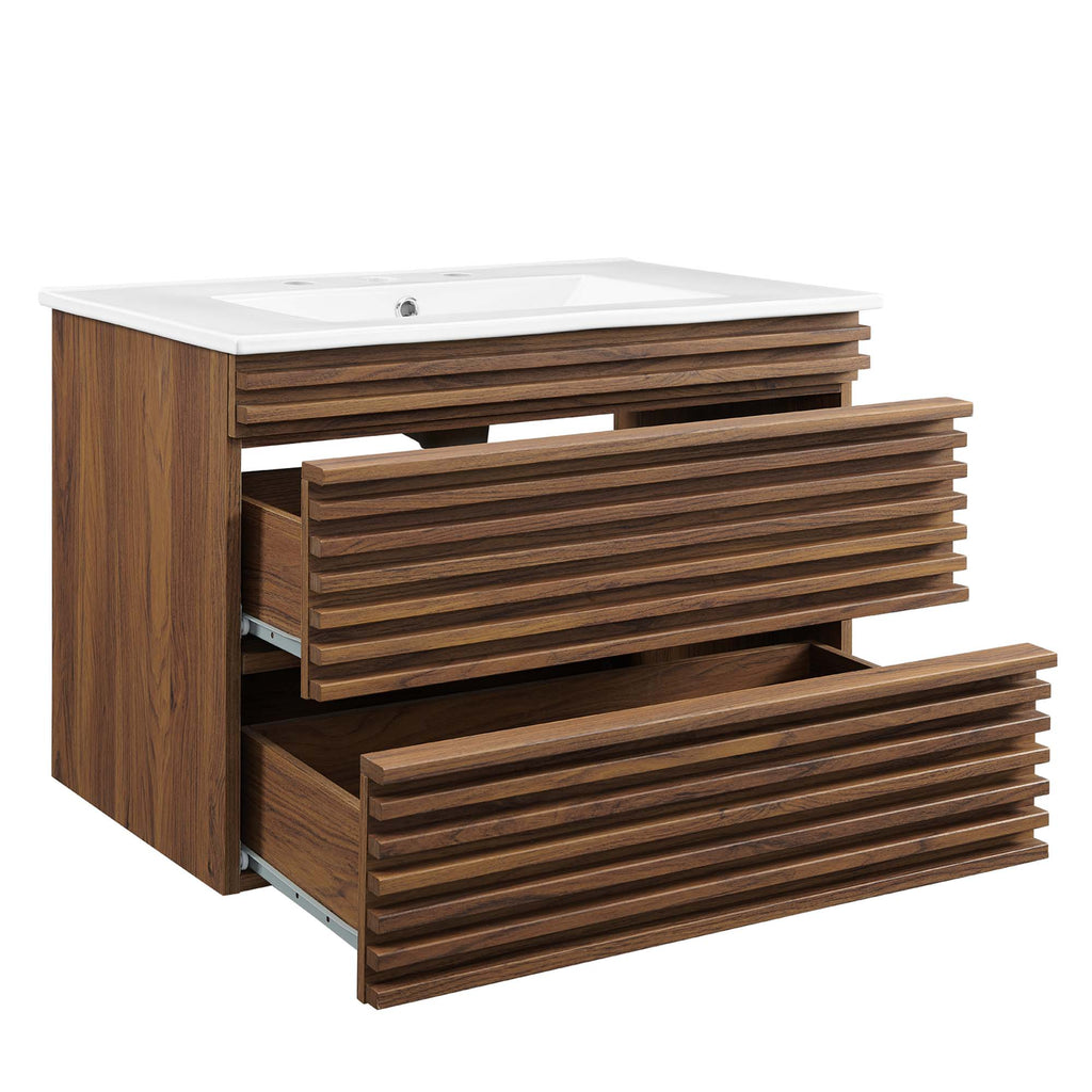 Render 30" Wall-Mount Bathroom Vanity - Walnut White