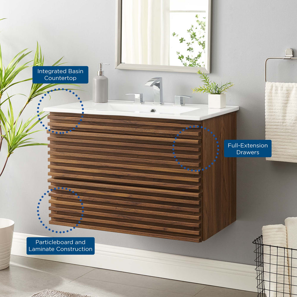 Render 30" Wall-Mount Bathroom Vanity - Walnut White