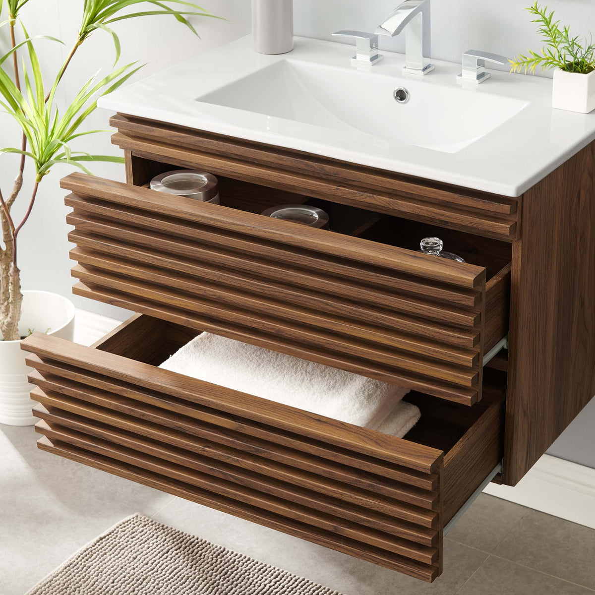 Render 30" Wall-Mount Bathroom Vanity - Walnut White