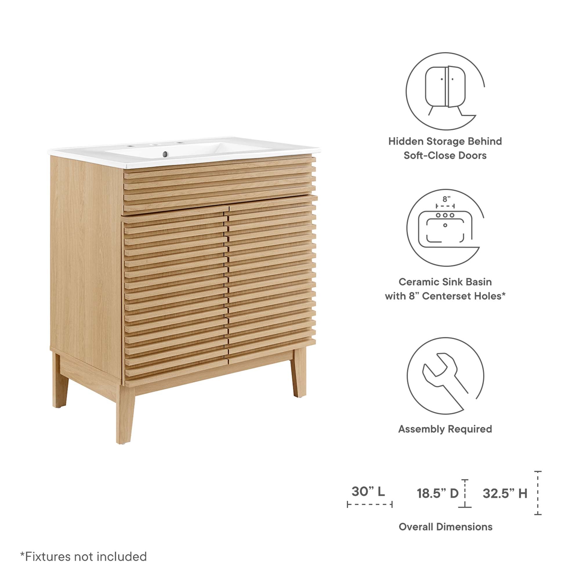Render 30" Bathroom Vanity Cabinet - Oak White
