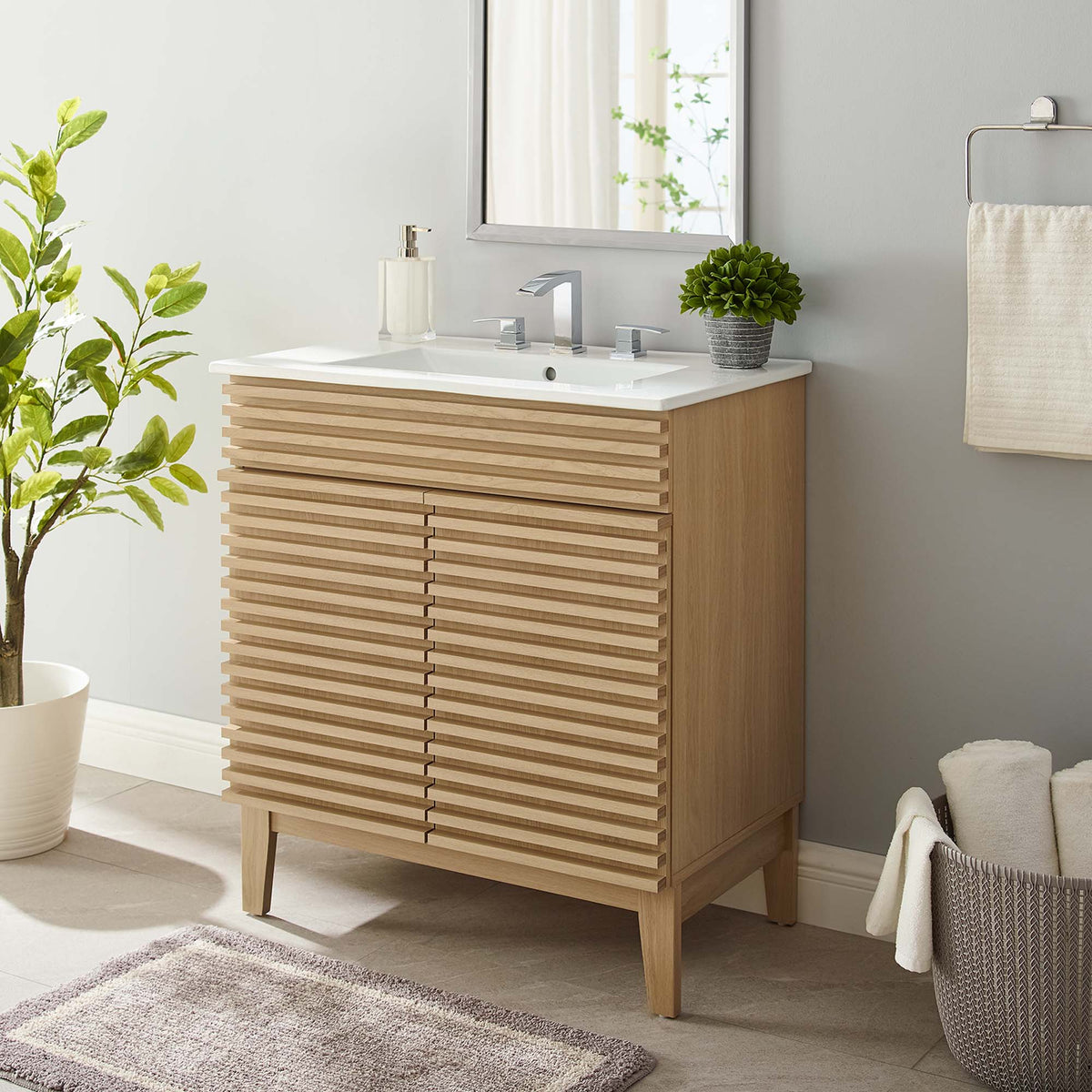 Render 30" Bathroom Vanity Cabinet - Oak White