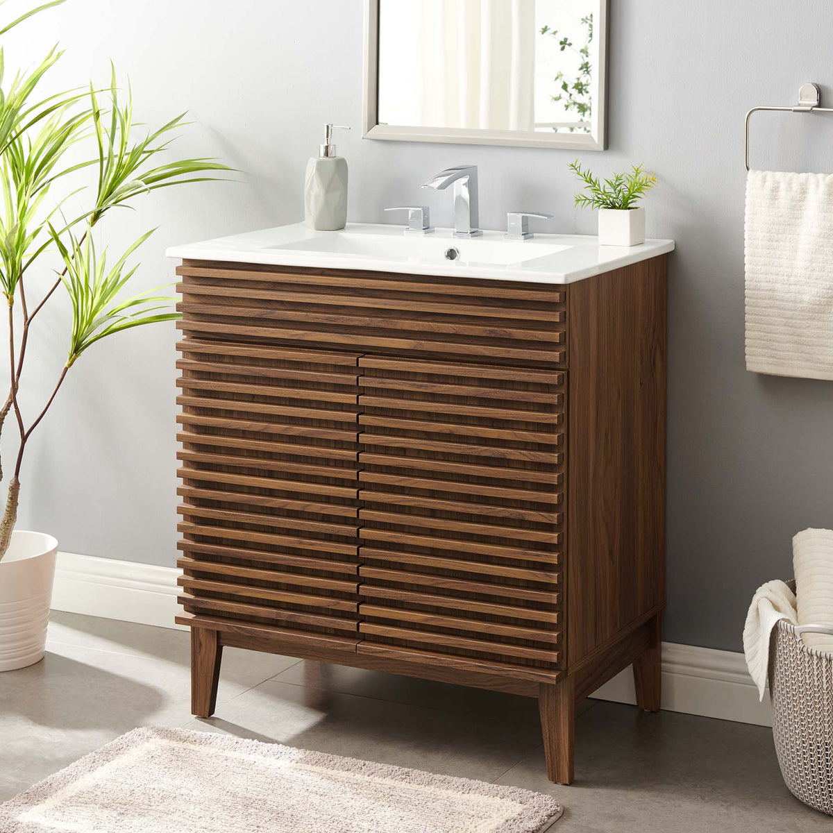 Render 30" Bathroom Vanity Cabinet - Walnut White