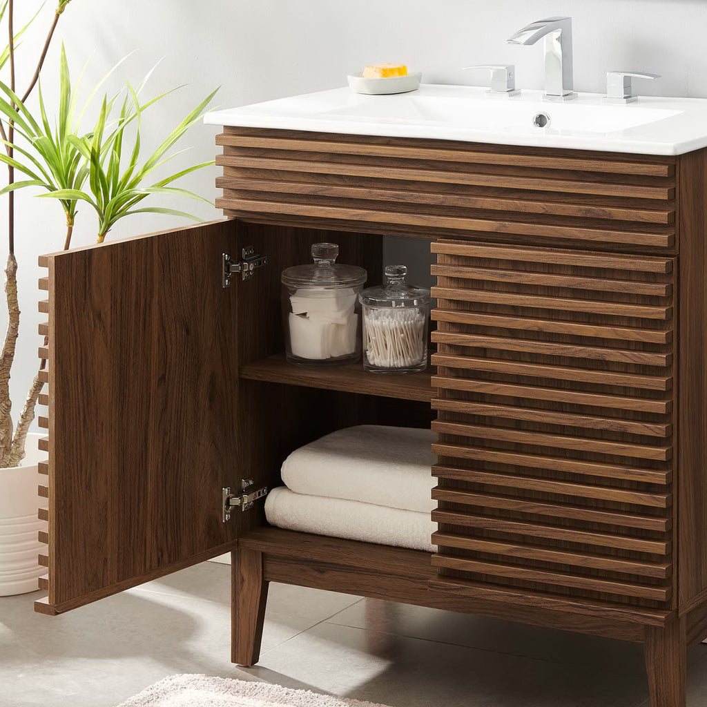 Render 30" Bathroom Vanity Cabinet - Walnut White