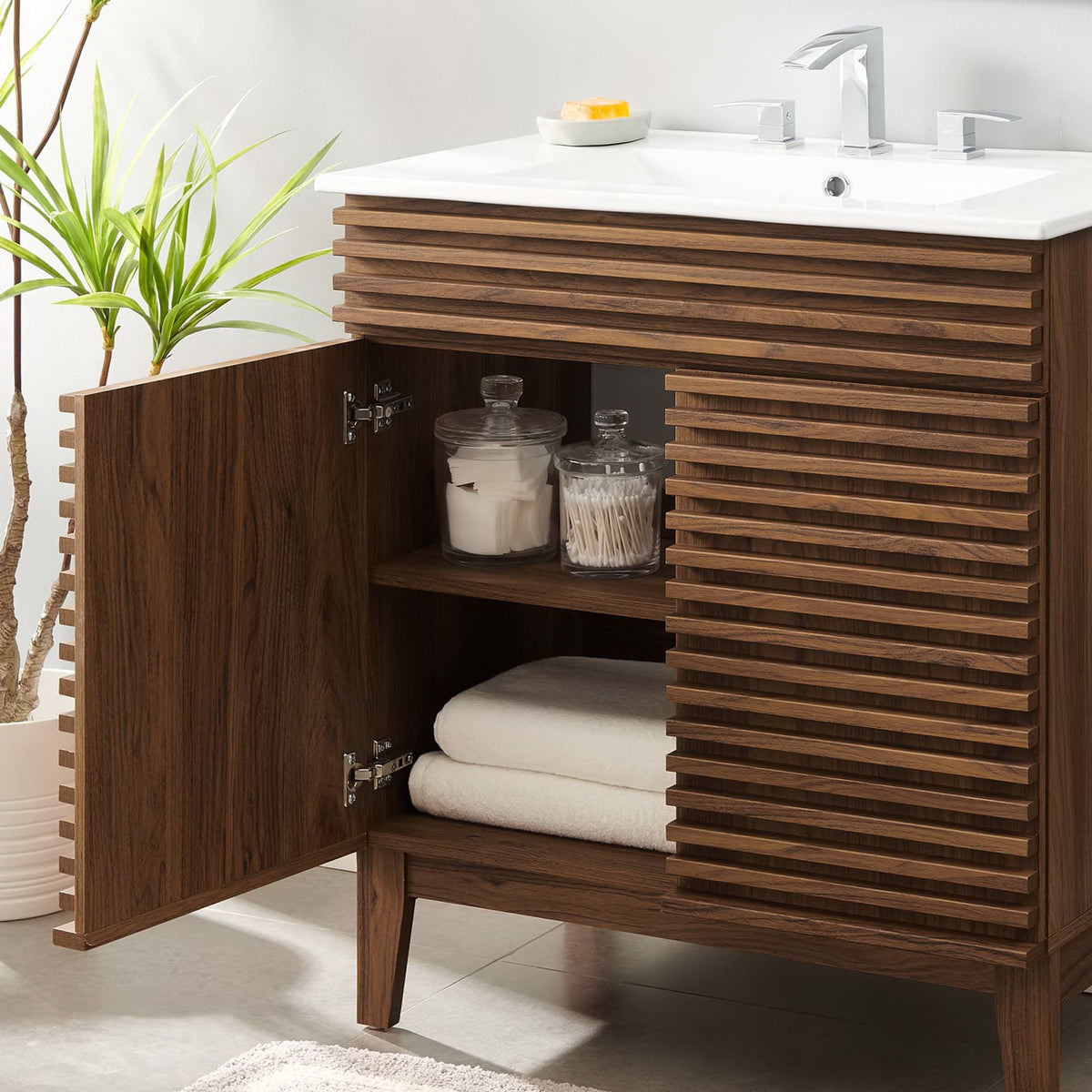 Render 30" Bathroom Vanity Cabinet - Walnut White