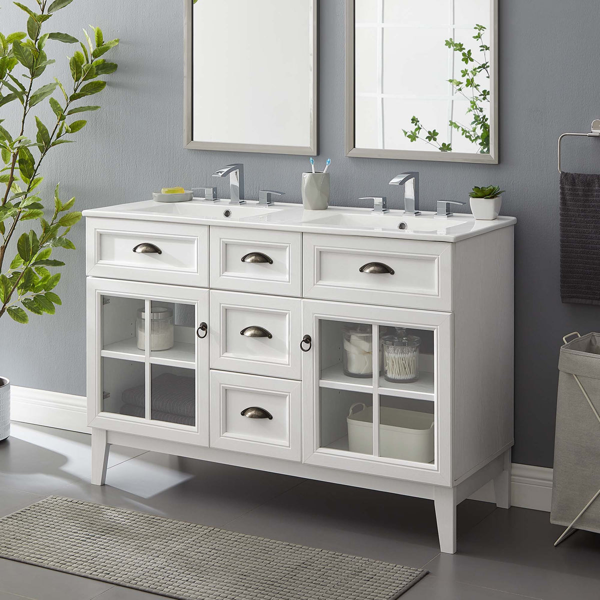 Isle 48" Double Bathroom Vanity Cabinet - White White