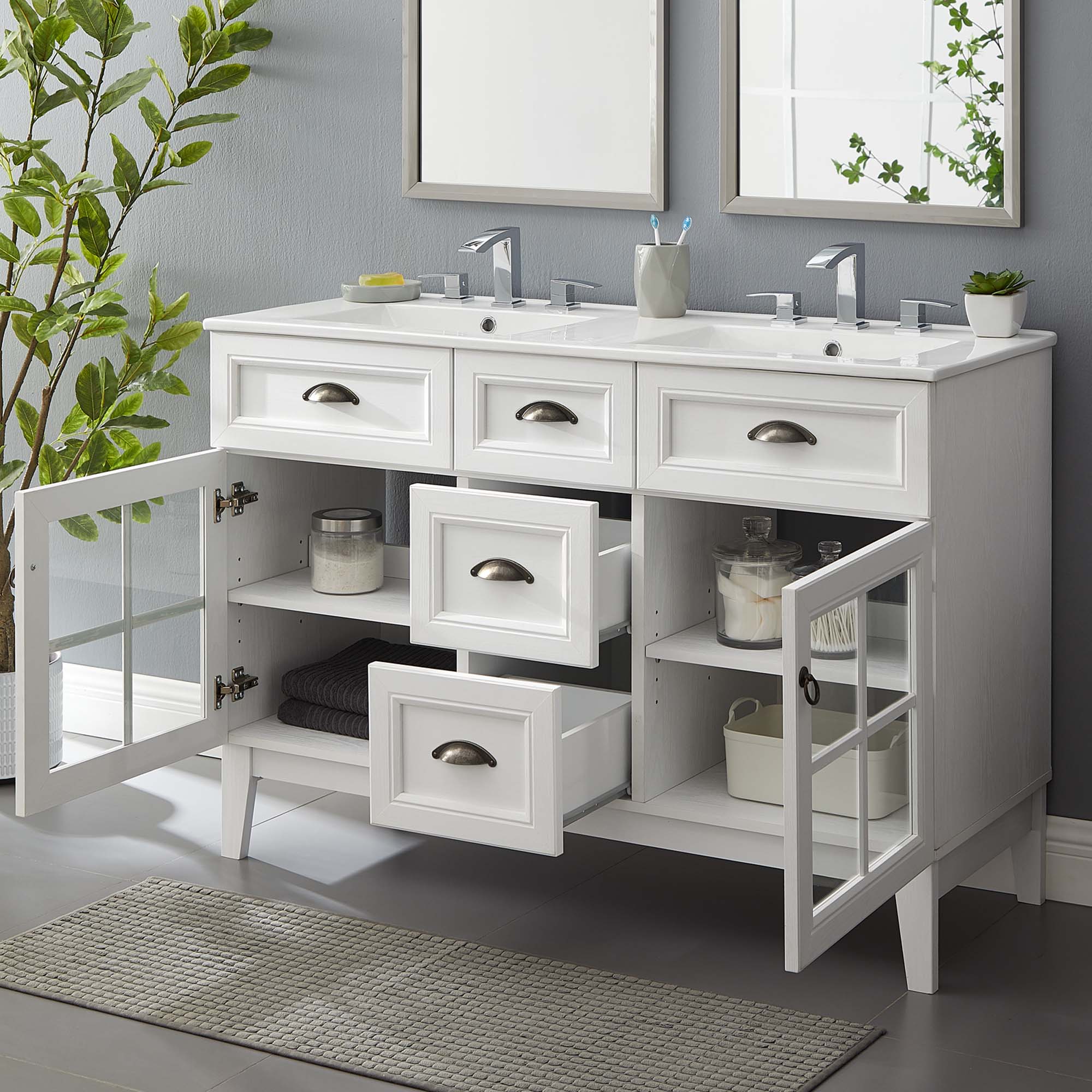 Isle 48" Double Bathroom Vanity Cabinet - White White