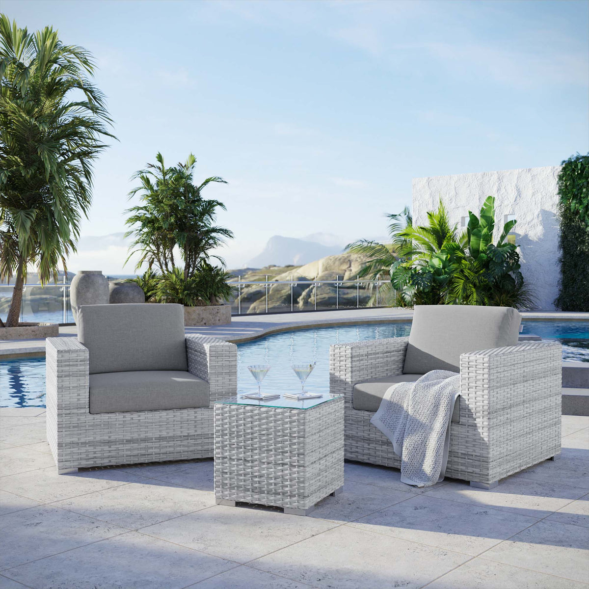 Convene 3-Piece Outdoor Patio Set - Light Gray Gray
