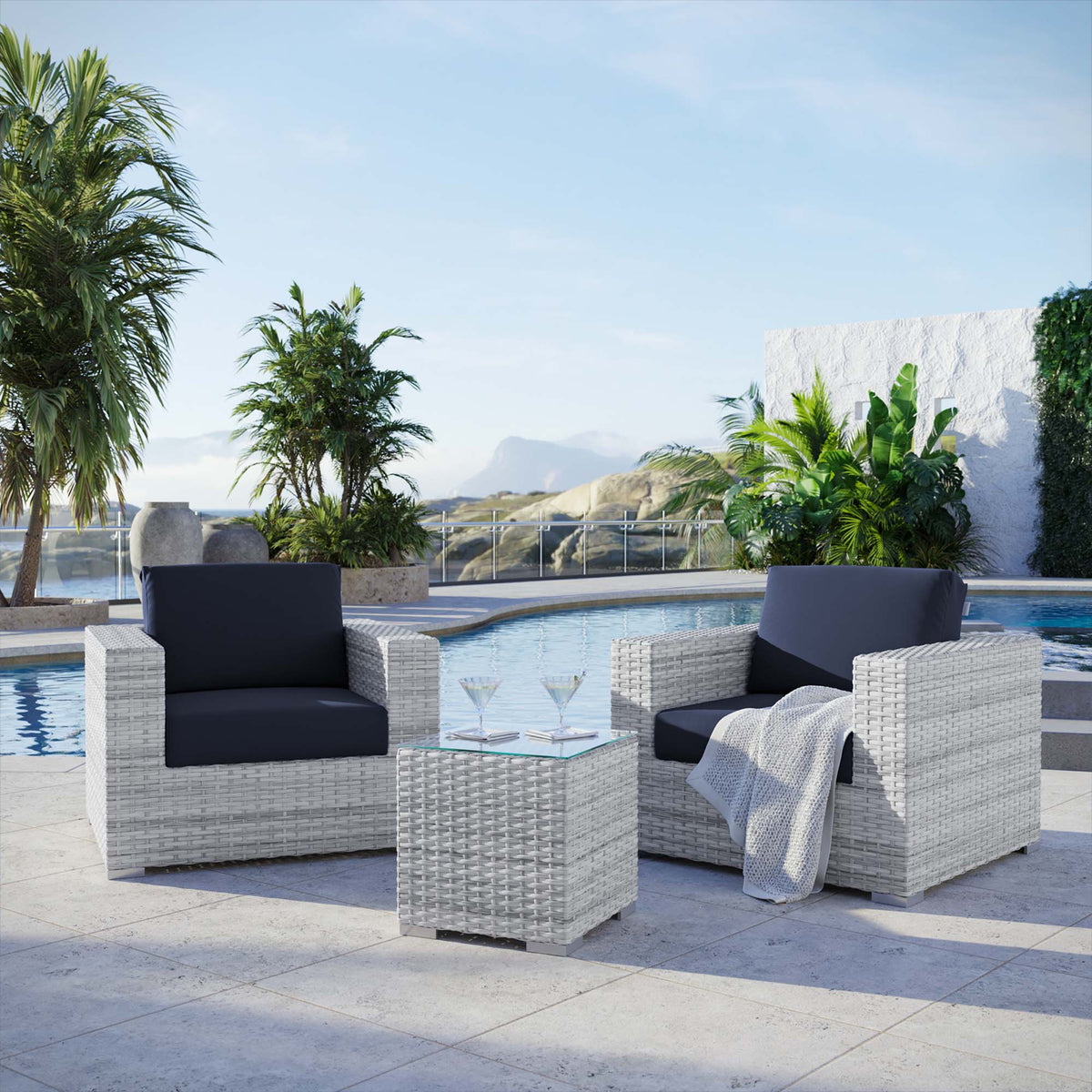 Convene 3-Piece Outdoor Patio Set - Light Gray Navy