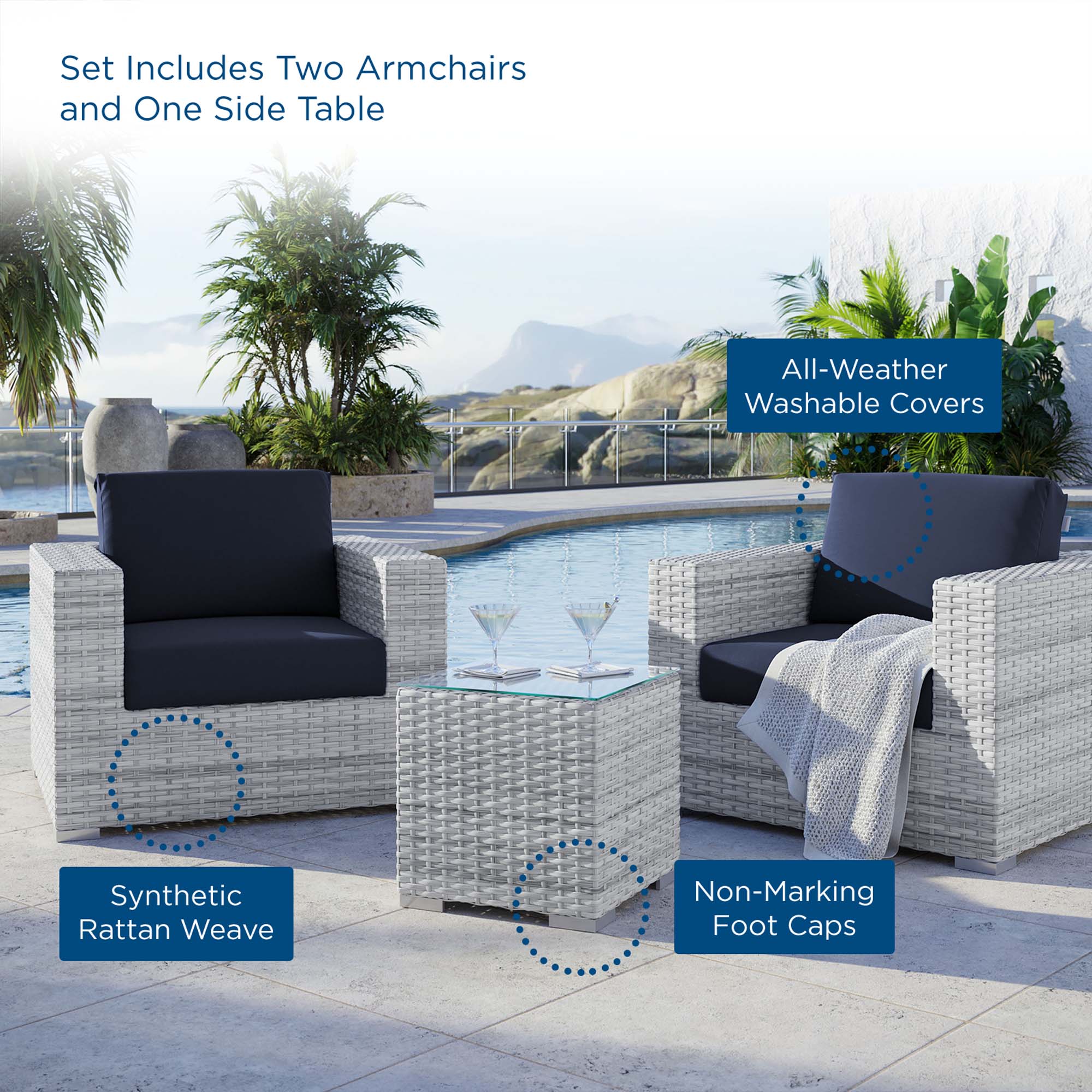 Convene 3-Piece Outdoor Patio Set - Light Gray Navy