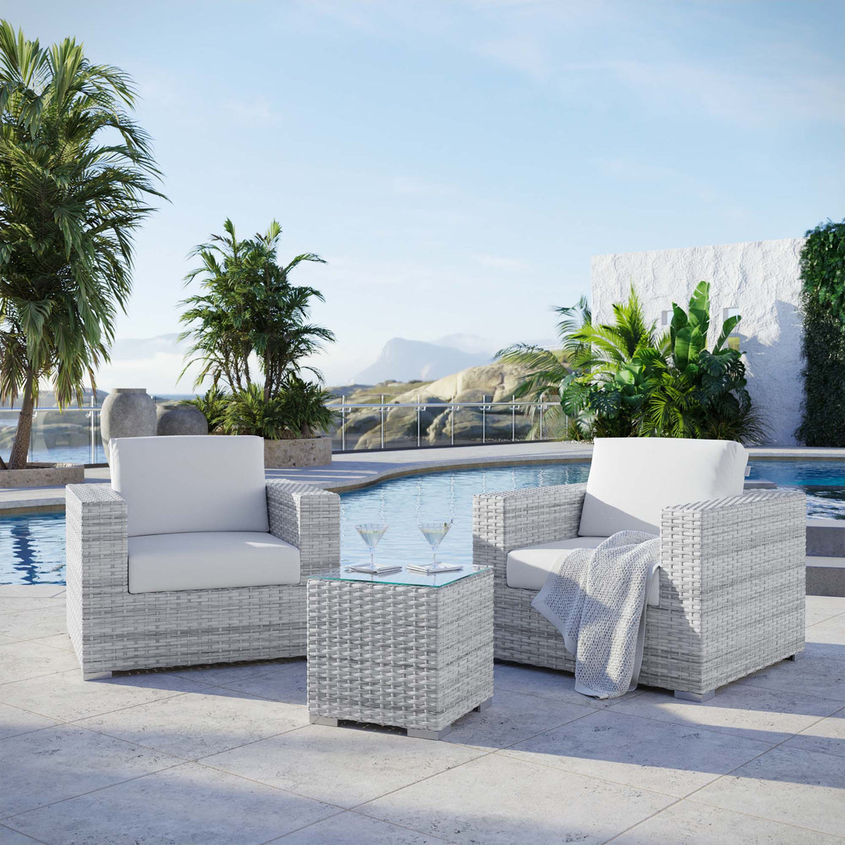 Convene 3-Piece Outdoor Patio Set - Light Gray White