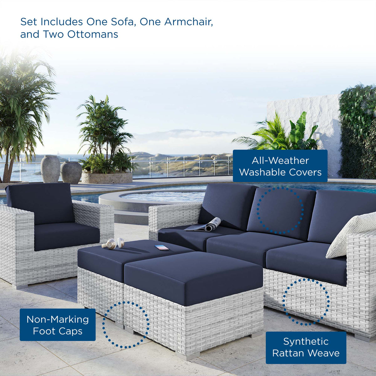 Convene 4-Piece Outdoor Patio Set - Light Gray Navy